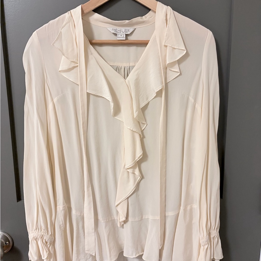Silk Cream Ruffle Blouse - Picture 2 of 4